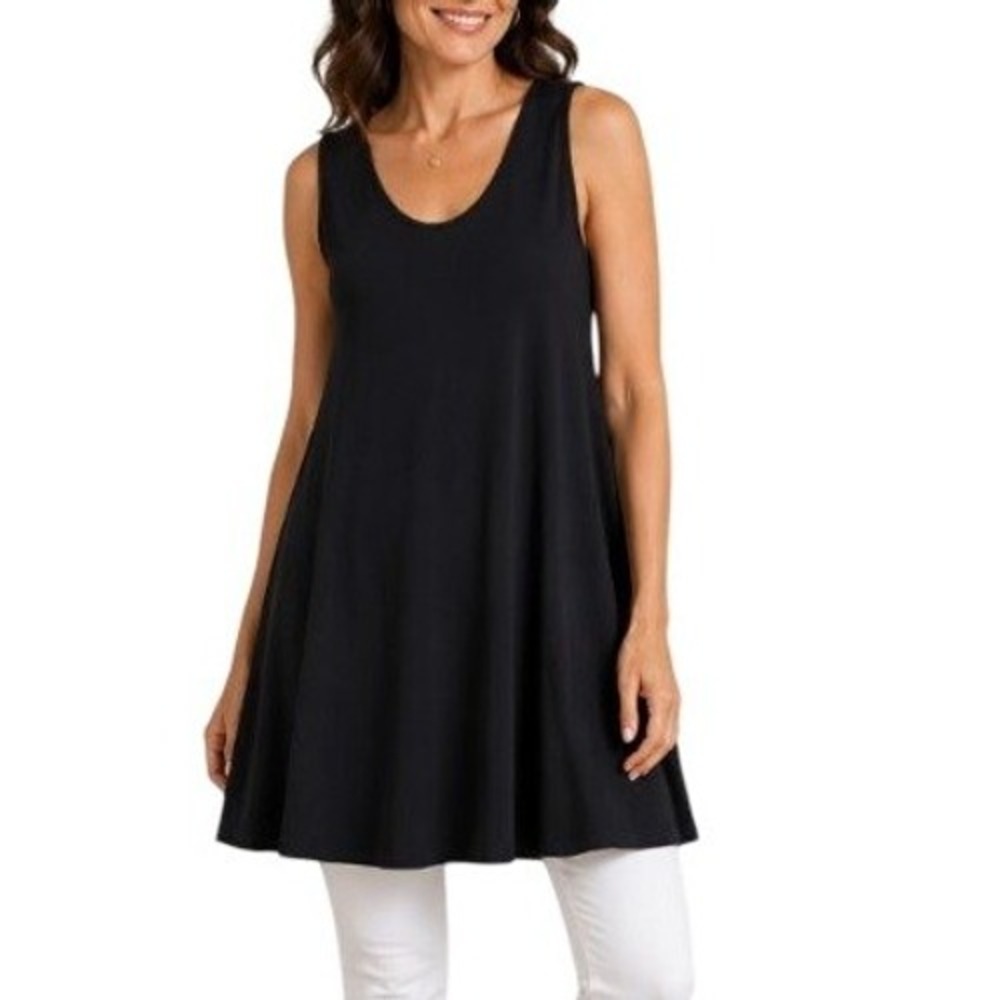 Sympli Swing Tank Top Womens 12 Black Stretch Wrinkle Resistant Lagenlook Travel